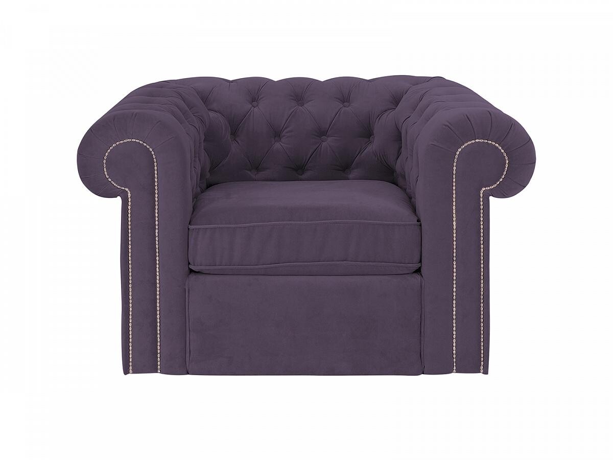 Кресло с мягкими подлокотниками фиолетовое с картеной стяжкой Chesterfield