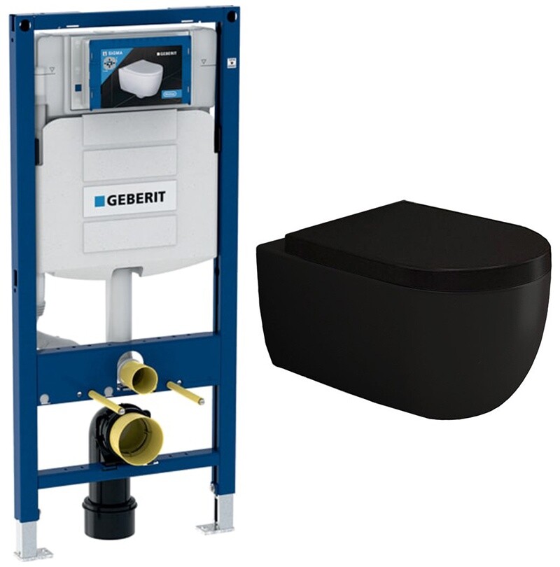 Унитаз черный Bocchi V-Tondo 1416-004-0129 с инсталляцией Geberit Duofix UP320 111.300.00.5