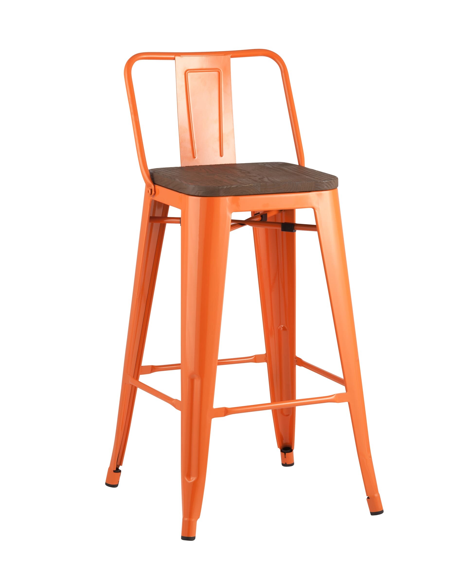 Стул полубарный металлический с деревянным сиденьем оранжевый Tolix Wood