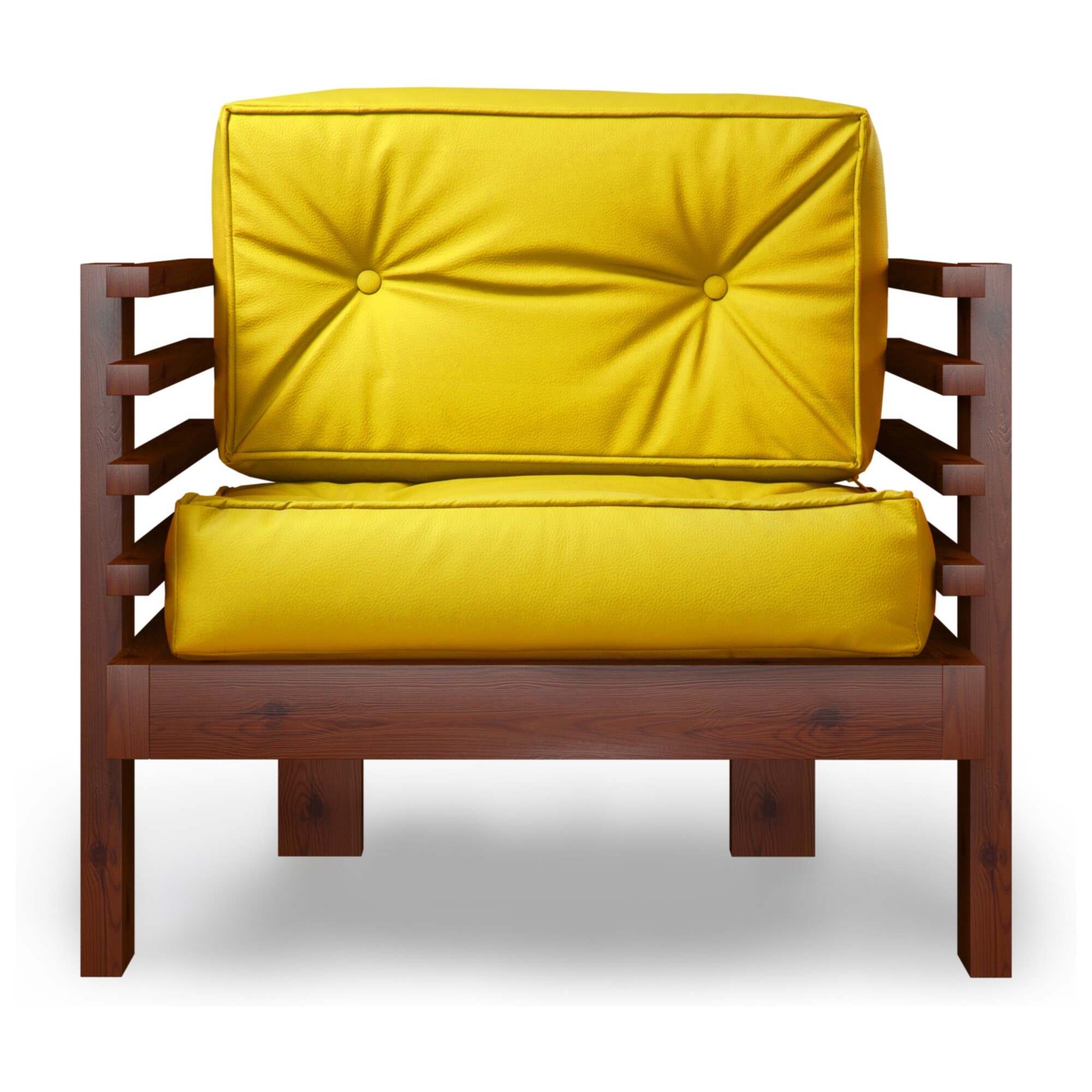 Кресло мягкое деревянное экокожа желтое &quot;Стоун&quot;