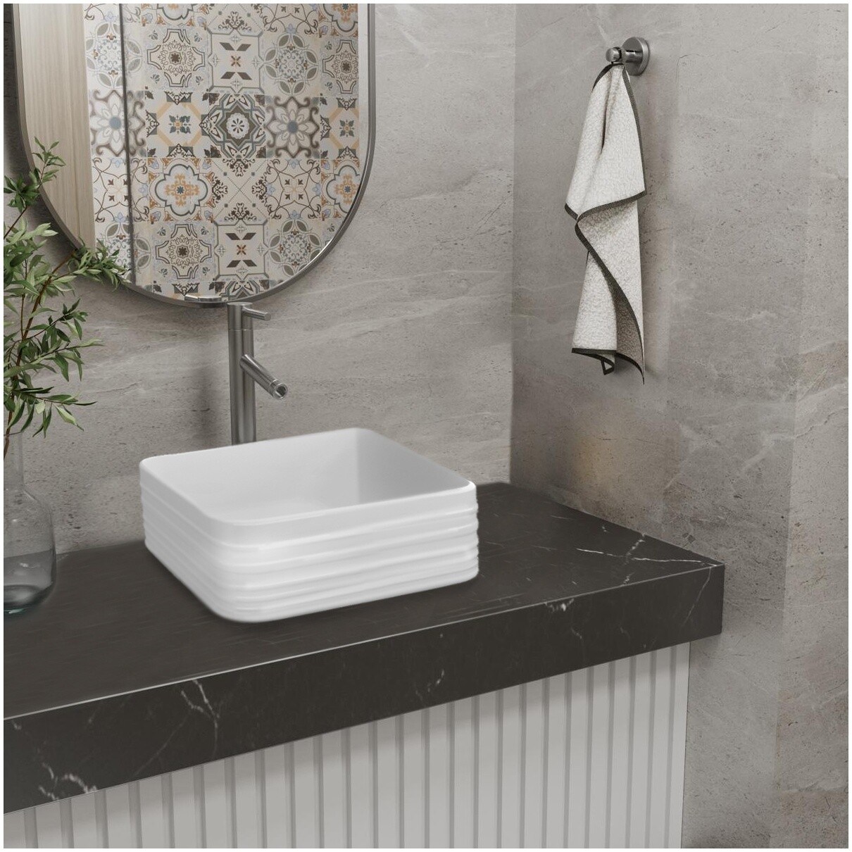 Раковина накладная квадратная 40 см белая Point "Омега" PN43903 - изображение 4