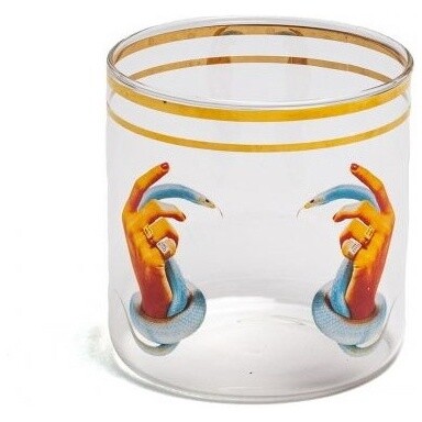 Стакан стеклянный круглый прозрачный, разноцветный Hands With Snakes