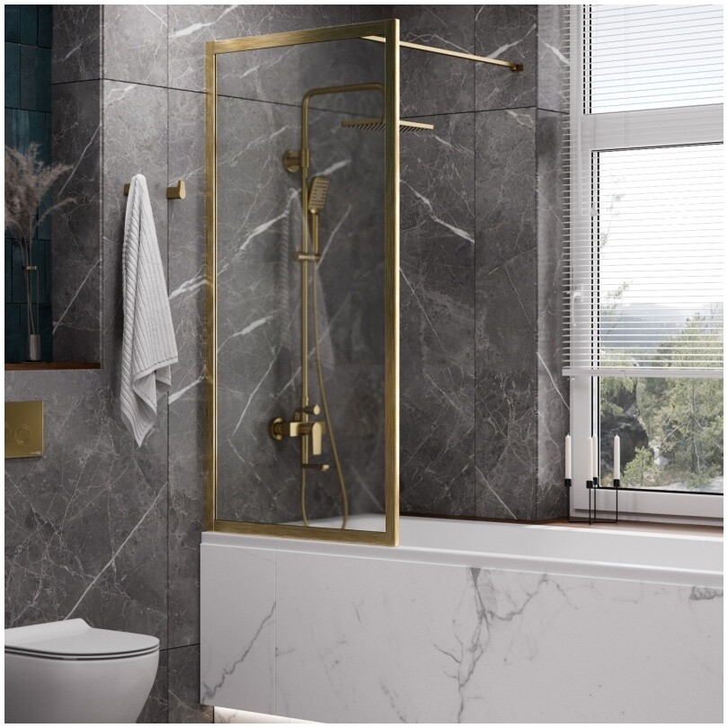 Штора стеклянная на ванну с фиксатором 160х80 см золото Wasserkraft Abens 20W01-80BG