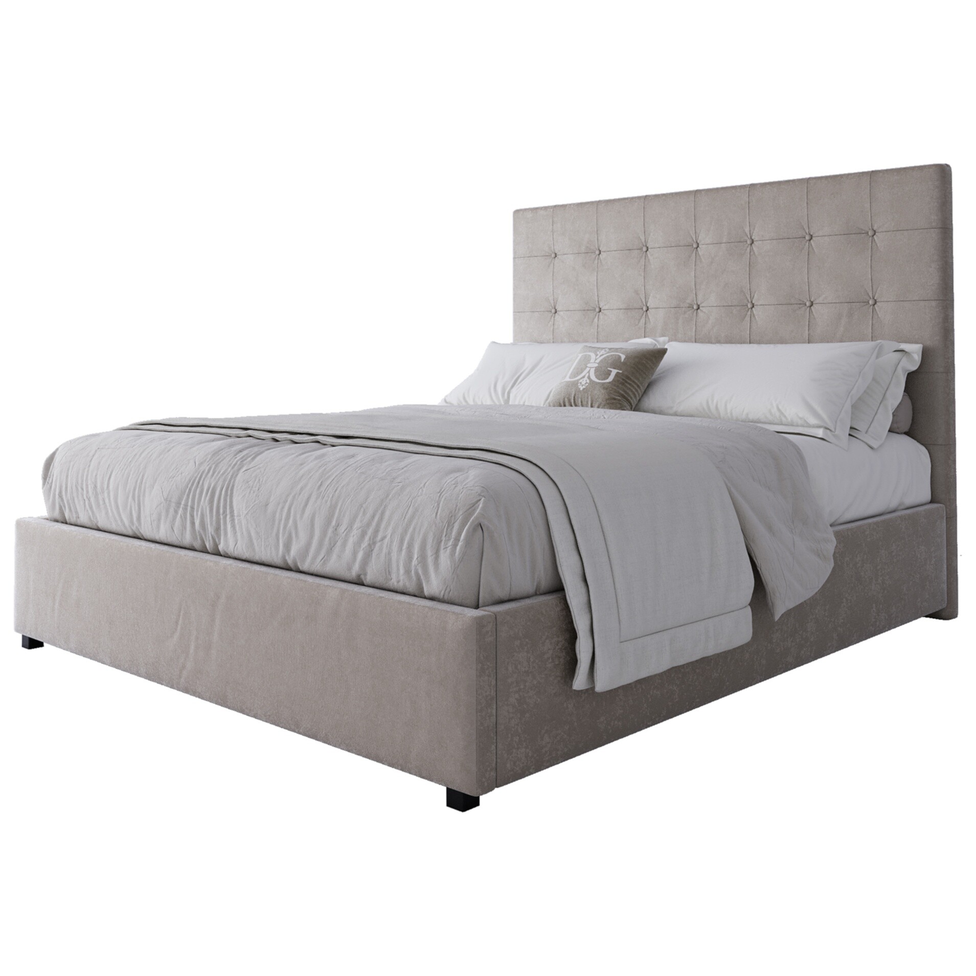 Кровать двуспальная с мягким изголовьем 160х200 см светло-бежевая Royal Black