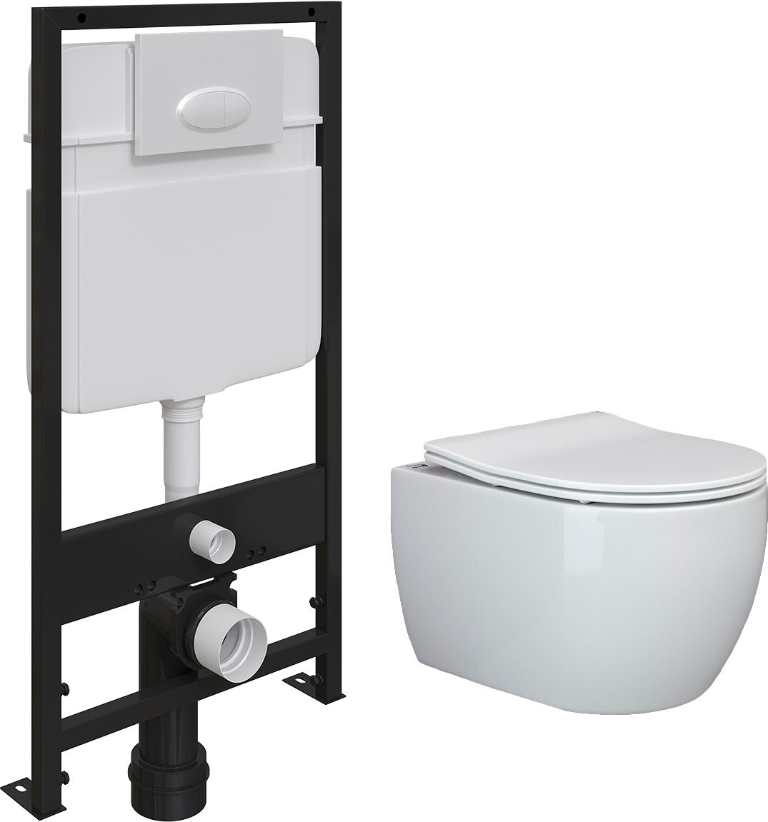 Унитаз белый Ceramicanova Play CN3001 с инсталляцией Ewrika ProLT 0026-2020 и белой кнопкой 0052