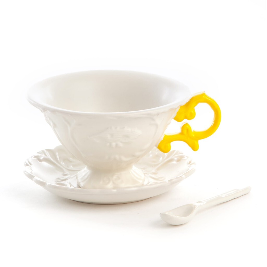 Чайный набор фарфоровый из 3 предметов белый, желтый I-Tea