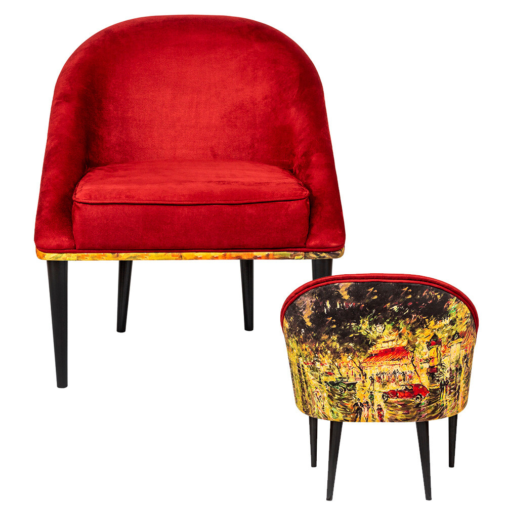 Кресло мягкое с деревянными ножками красное «Бульвар в Париже» 4115101