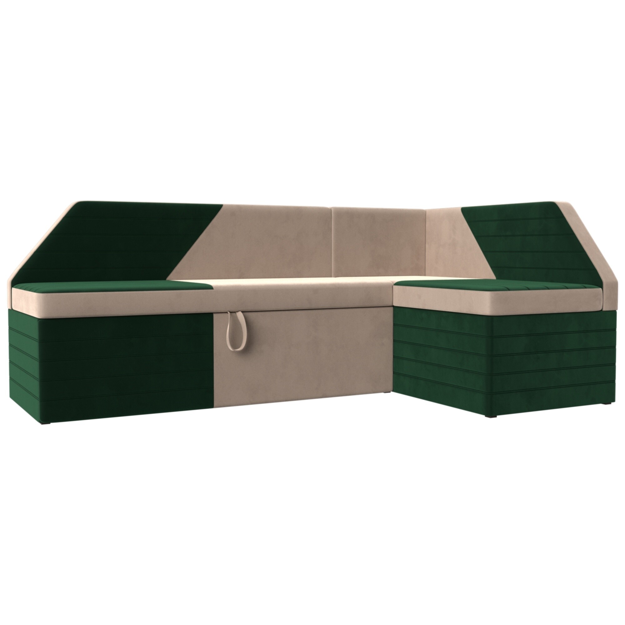 Диван-кровать кухонный раскладной с бельевым ящиком велюр зеленый, бежевый &quot;Дуглас&quot;