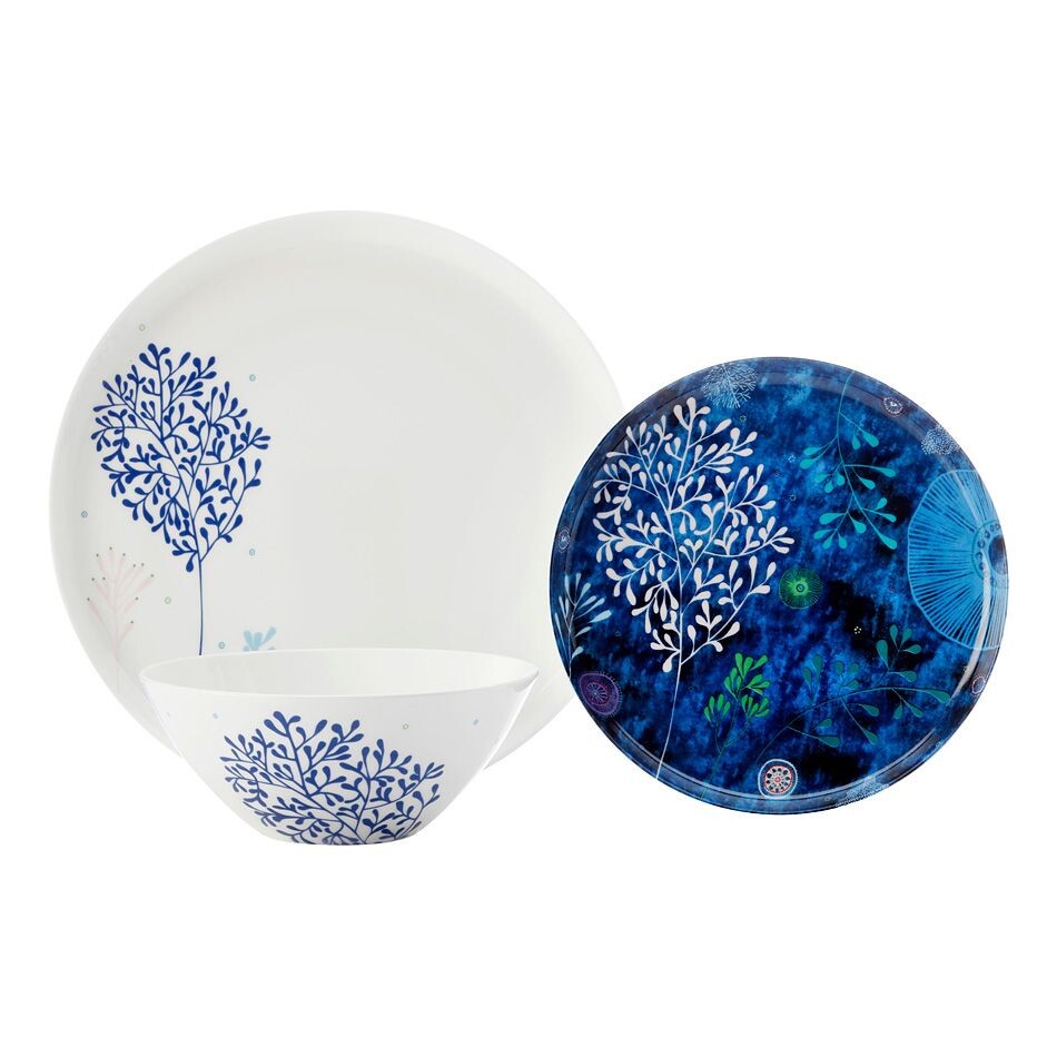 Столовая посуда фарфоровая на 4 персоны 12 предметов бело-синяя &quot;Наутилус&quot;