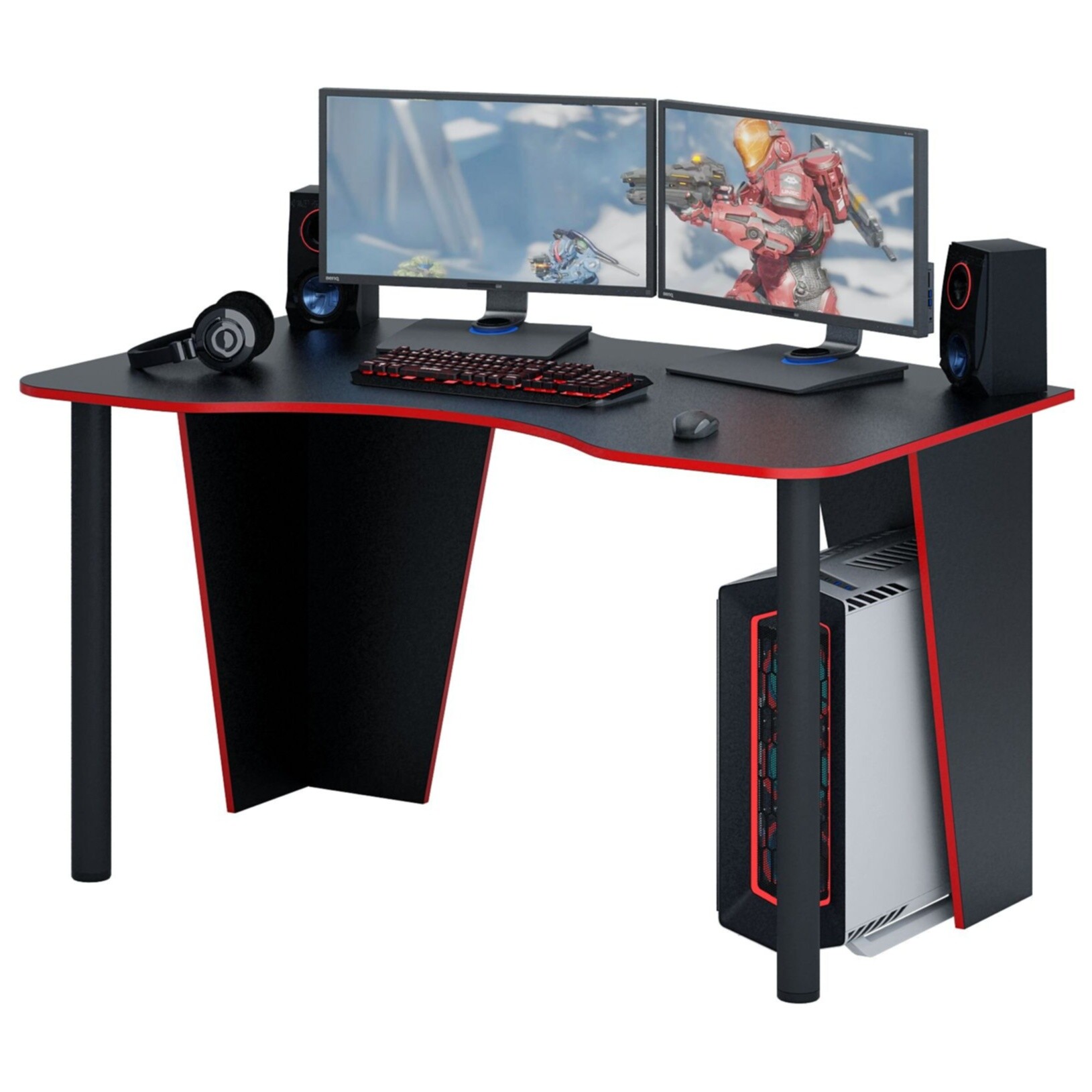 Компьютерный стол деревянный с металлическими ножками черный, красный &quot;Таунт-2&quot;
