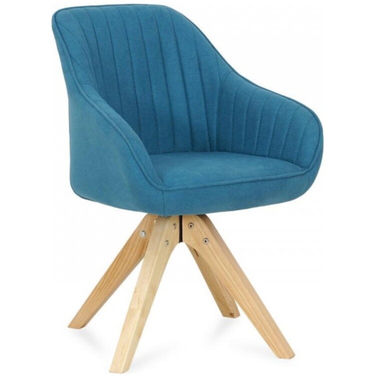 Кресло мягкое с деревянными ножками голубое Raymond