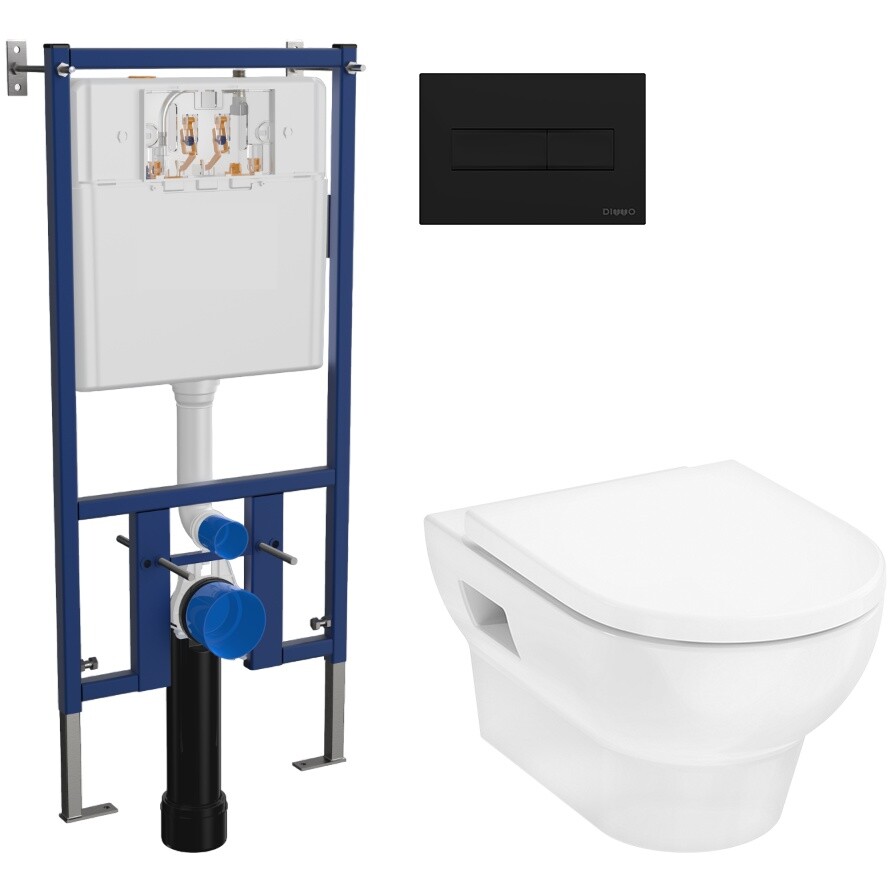 Унитаз подвесной Hansgrohe GladeLake S с инсталляцией Diwo 4501, с кнопкой черной 7323