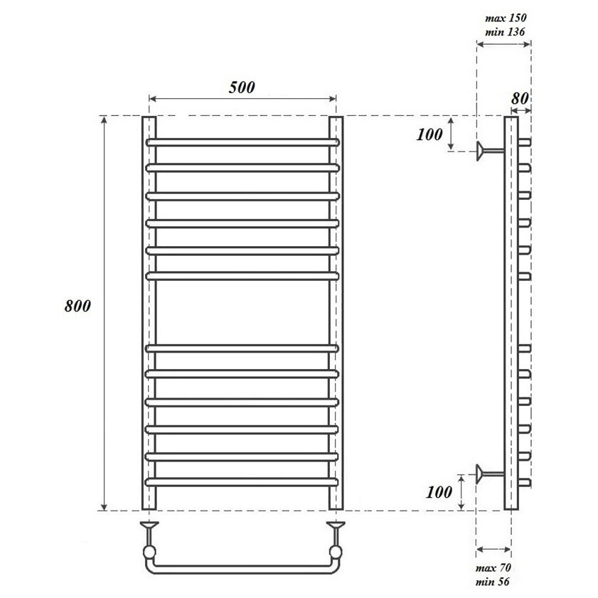 Полотенцесушитель электрический 50х80 см хром Point "Нептун премиум" PN09158SE П12 - изображение 4