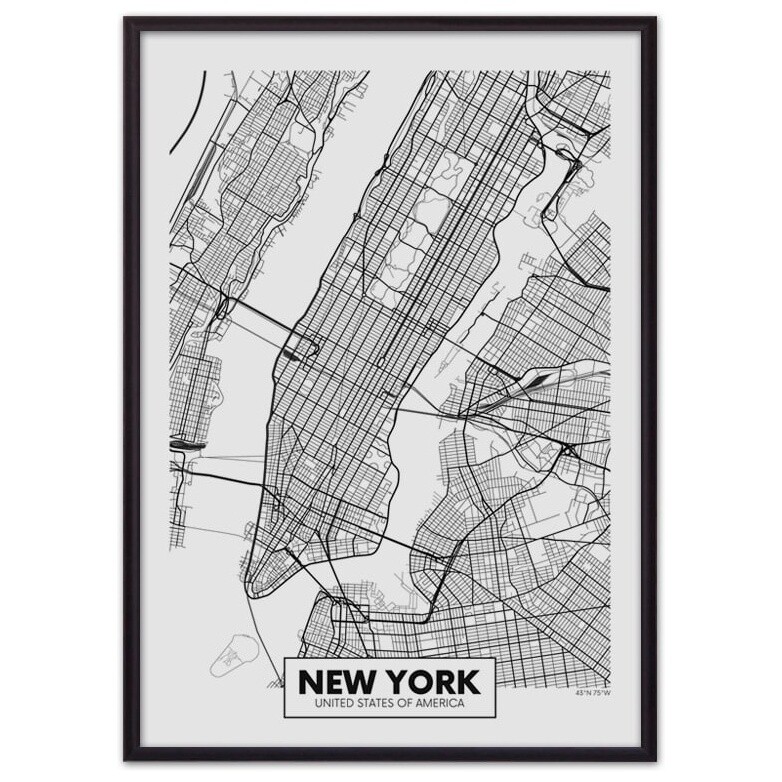Постер в алюминиевом багете 40х60 см &quot;Карта Нью-Йорк&quot;