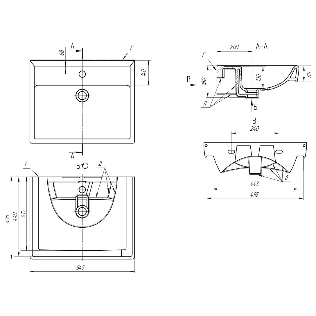 Раковина мебельная прямоугольная 55 см белая Dreja Q 195476 - изображение 5