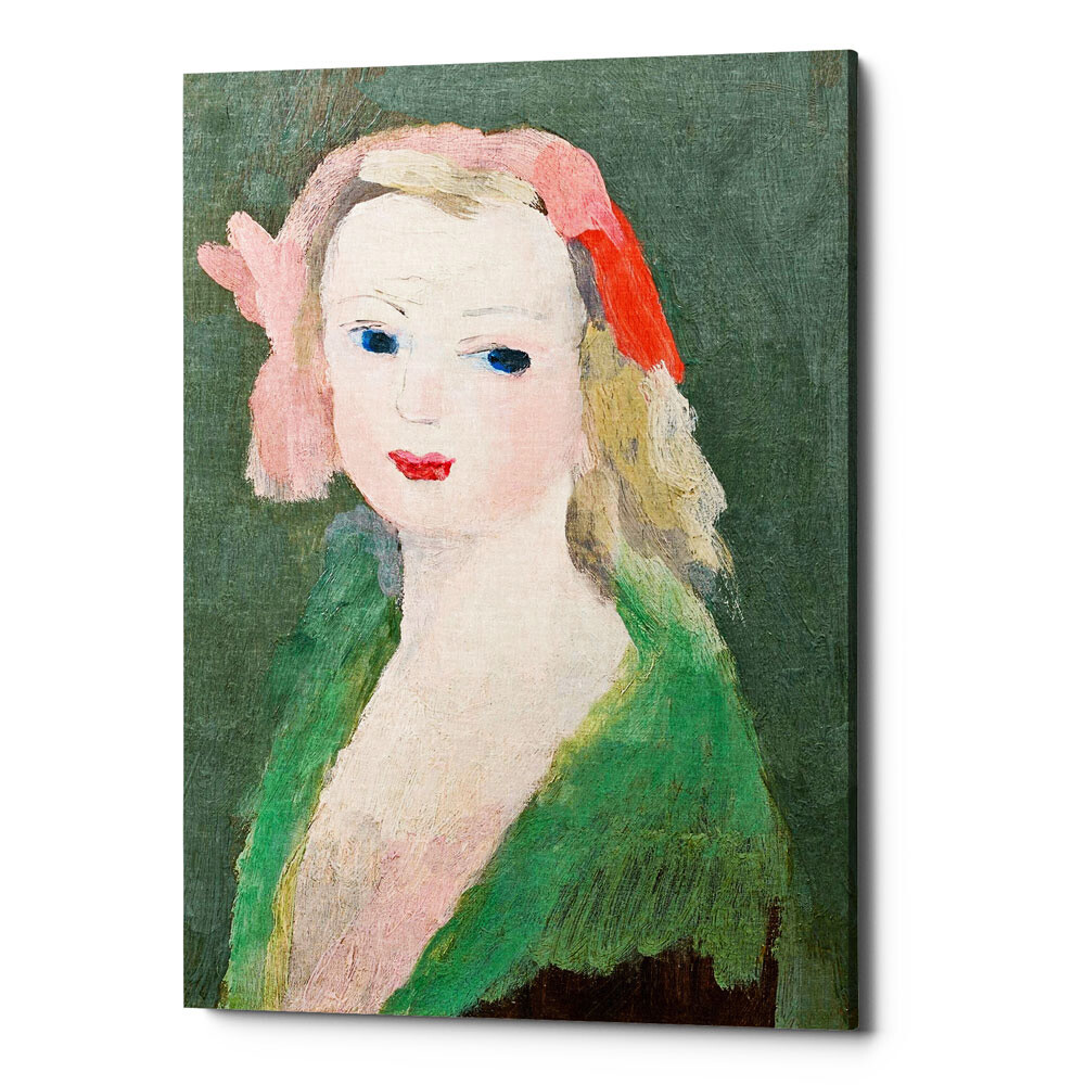Картина на холсте 50х75 см разноцветная &quot;Молодая женщина с розовой лентой&quot;