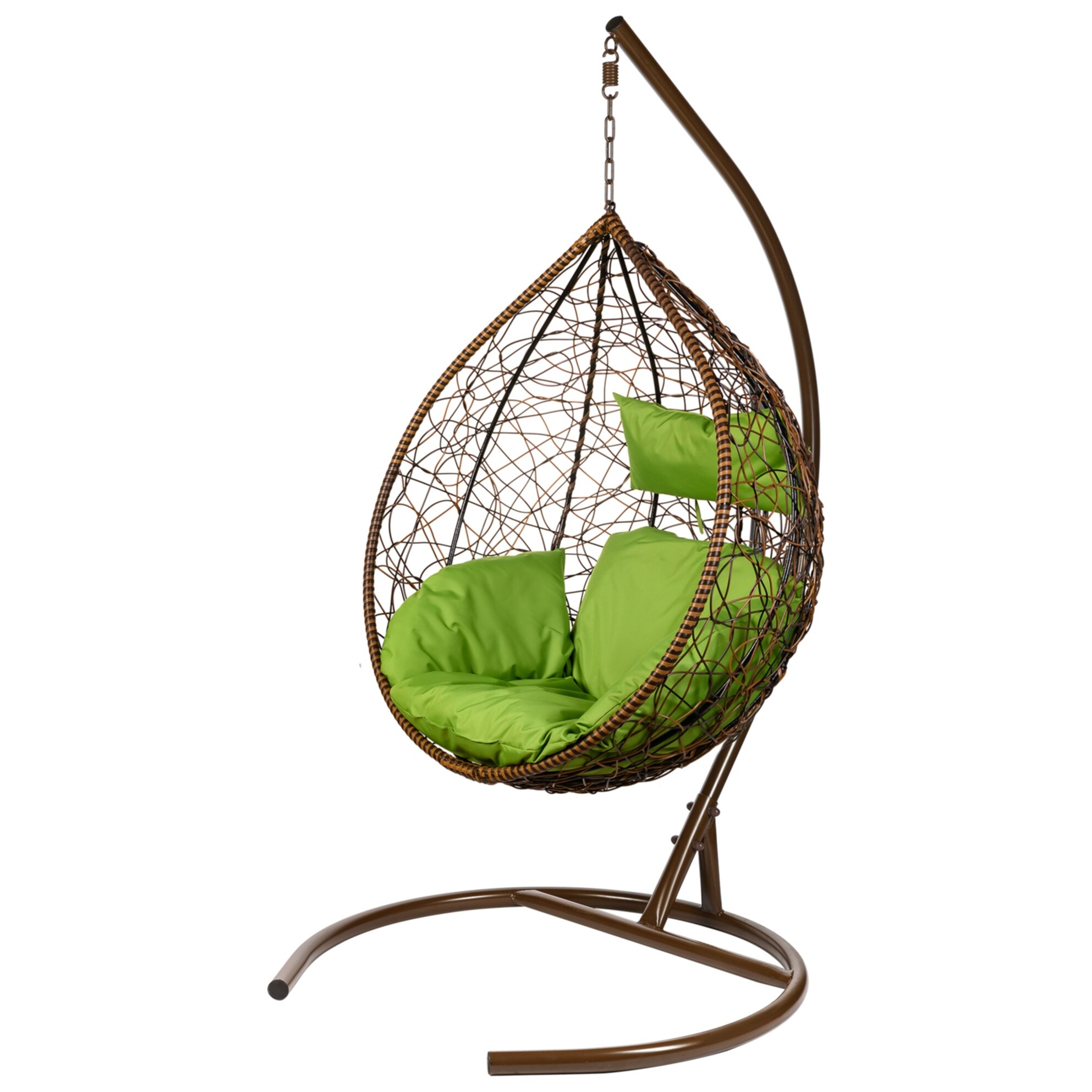 Кресло подвесное плетеное с зеленой подушкой коричневое TropicaTwoToneG