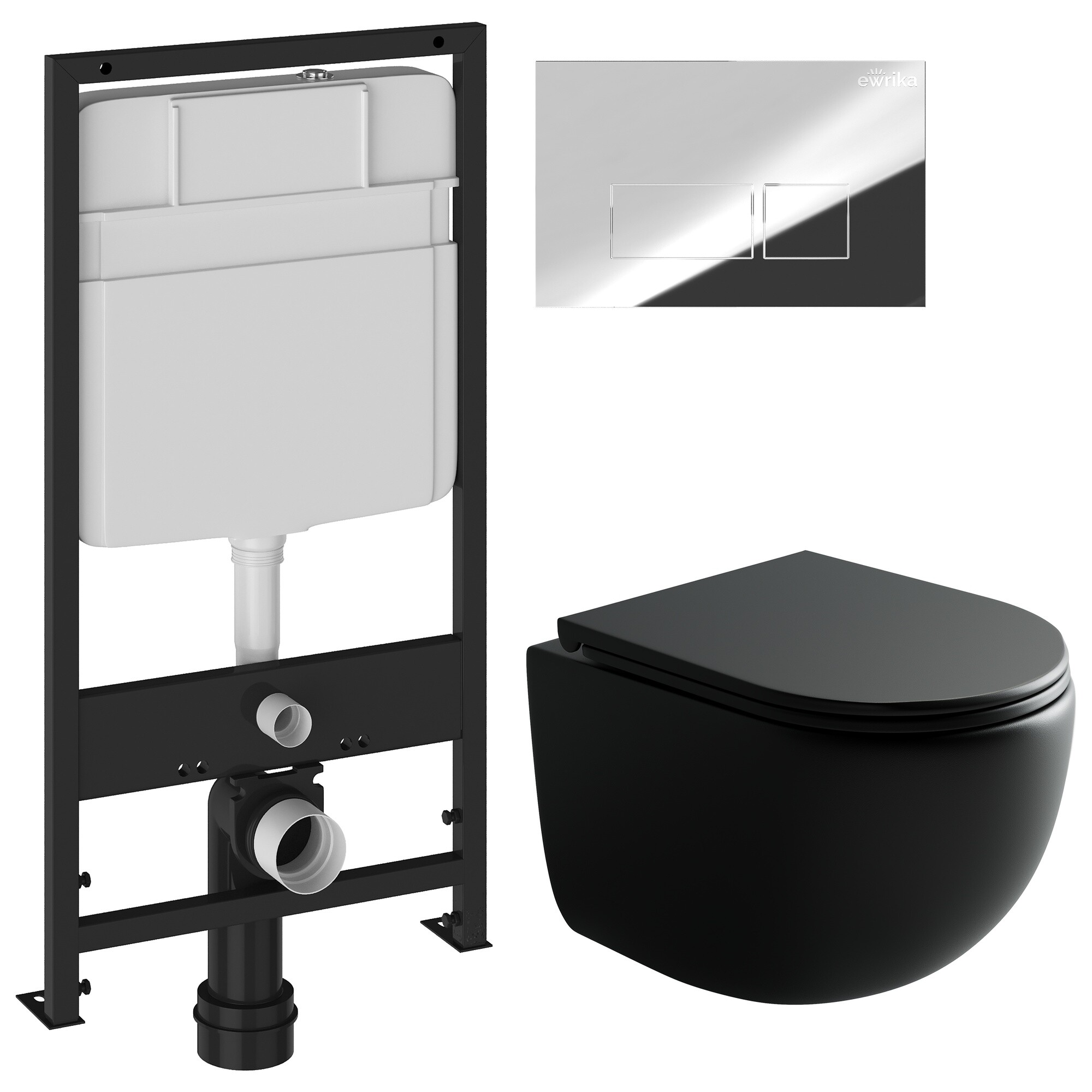 Унитаз Ceramicanova UP Rimless CN4007MB с инсталляцией Ewrika ProLT 0026-2020, с кнопкой хром 0041
