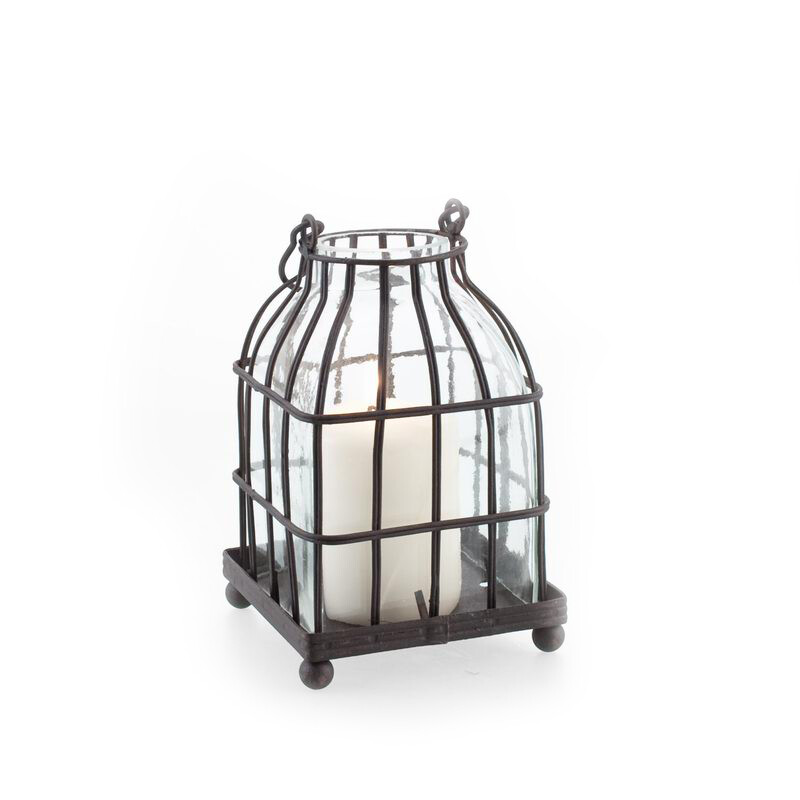 Подсвечник-фонарь металлический коричневый со стеклом Bird in Cage I