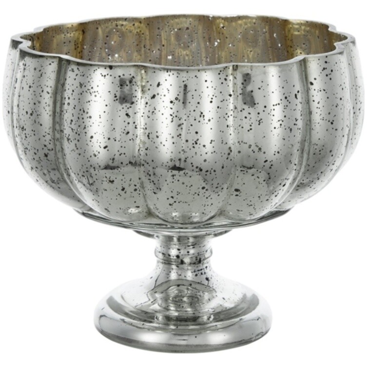 Чаша декоративная на ножке 15х18 см стеклянная серебро 70458