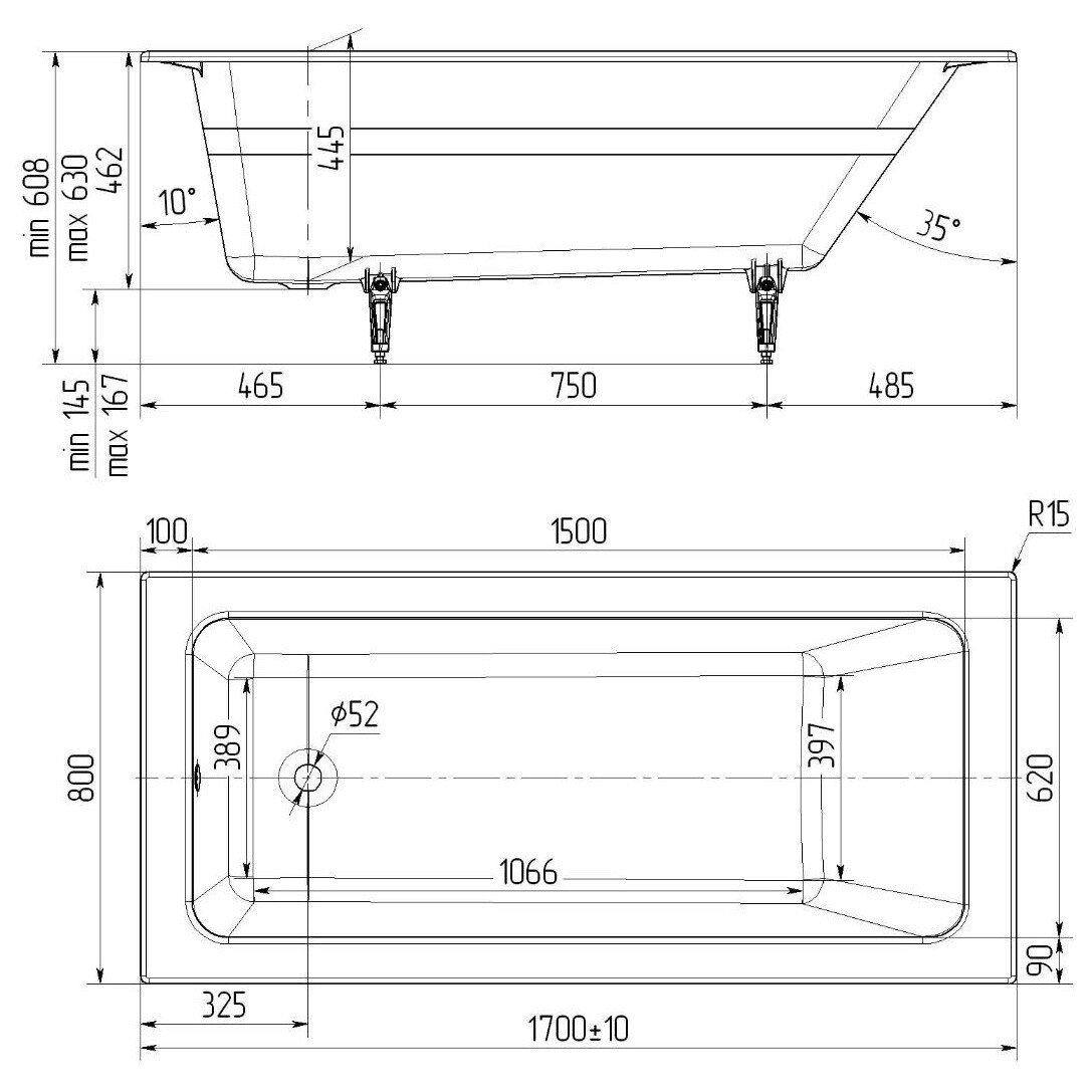 Ванна чугунная 170х80 см белая Creto Strong 25-1178 - изображение 10