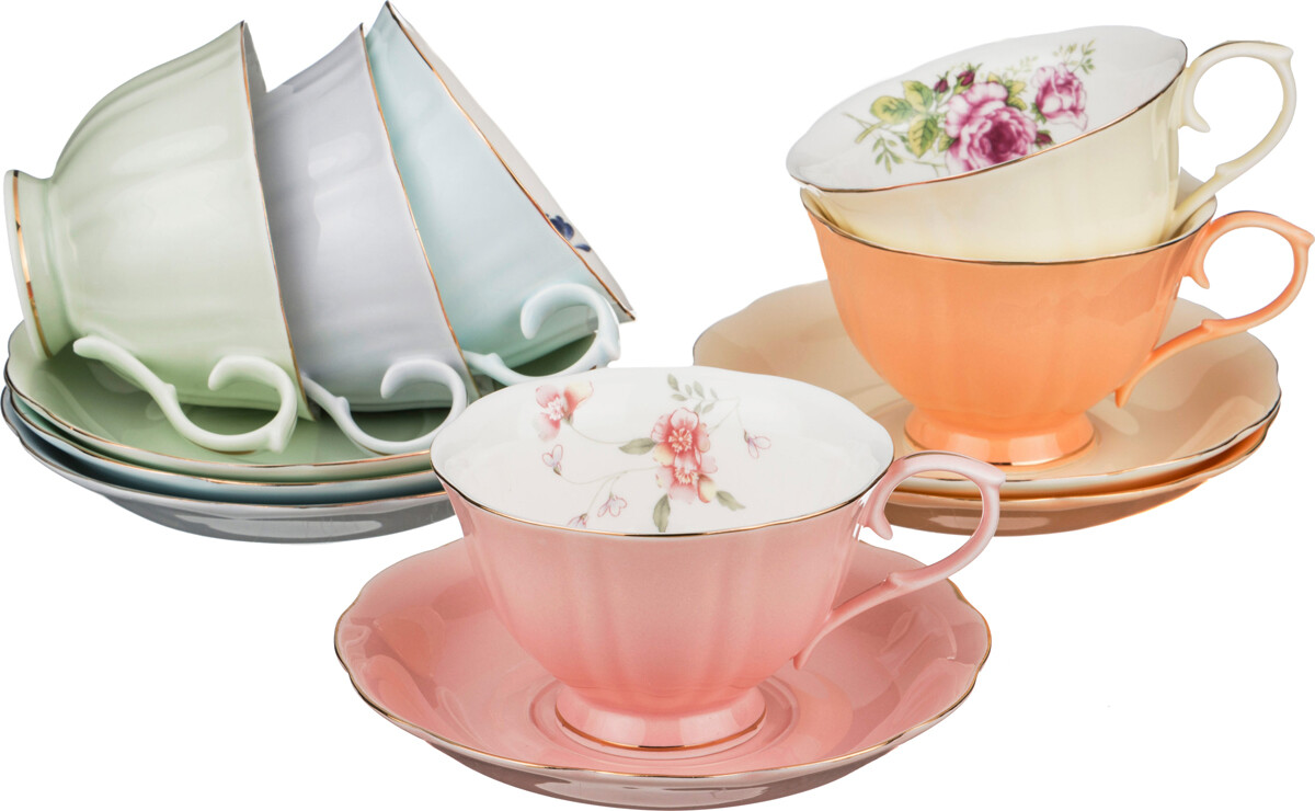 Чашки чайные фарфоровые на 6 персон разноцветные &quot;Времена Года&quot;