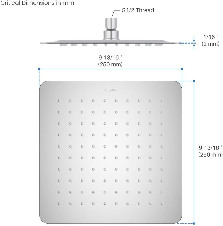 Лейка для верхнего душа потолочная квадратная 25 см хром Aquatek AQ2072CR - изображение 9