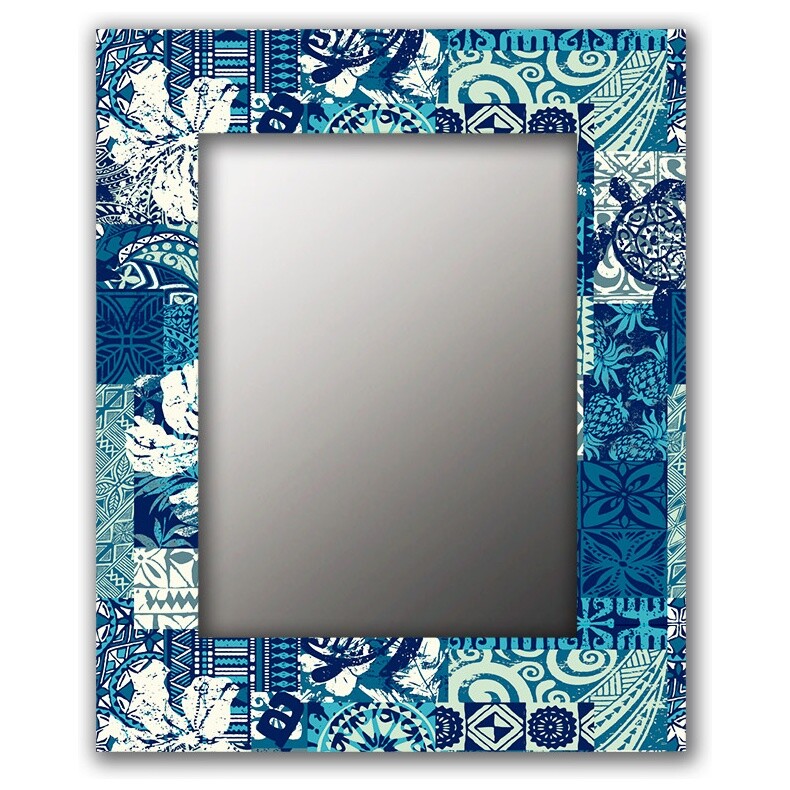 Зеркало в деревянной раме 60х60 см голубое &quot;Гаваи&quot;