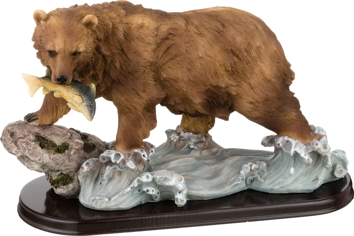 Статуэтка декоративная 18 см коричневая &quot;Медведь с рыбой&quot;