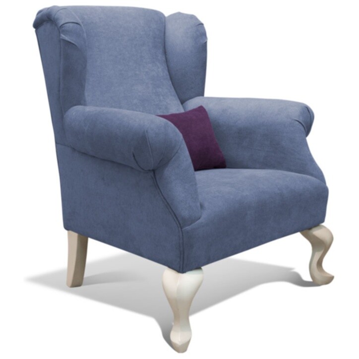 Кресло мягкое с ушами серо-голубое, ножки слоновая кость &quot;Шоттэ&quot;