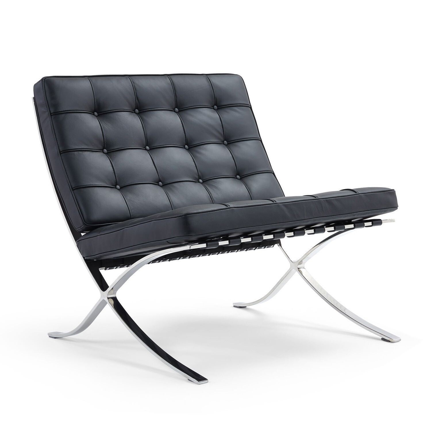Кресло кожаное с металлическими ножками черное Barcelona Chair