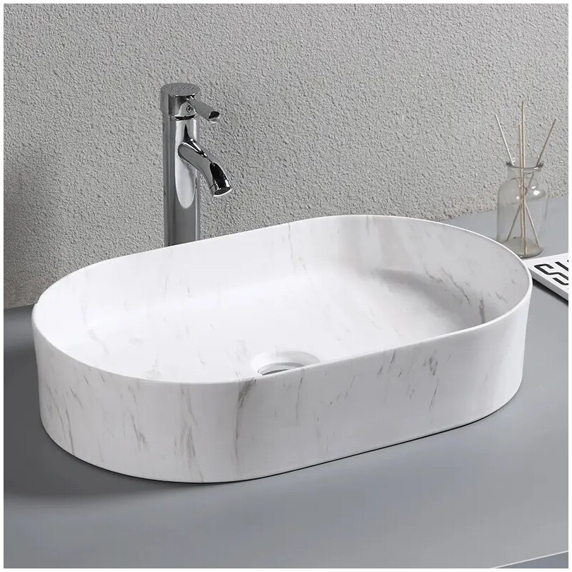 Раковина накладная фарфоровая овальная 35х50 см белый мрамор Cerutti SPA CR0055B MMW1 - изображение 4