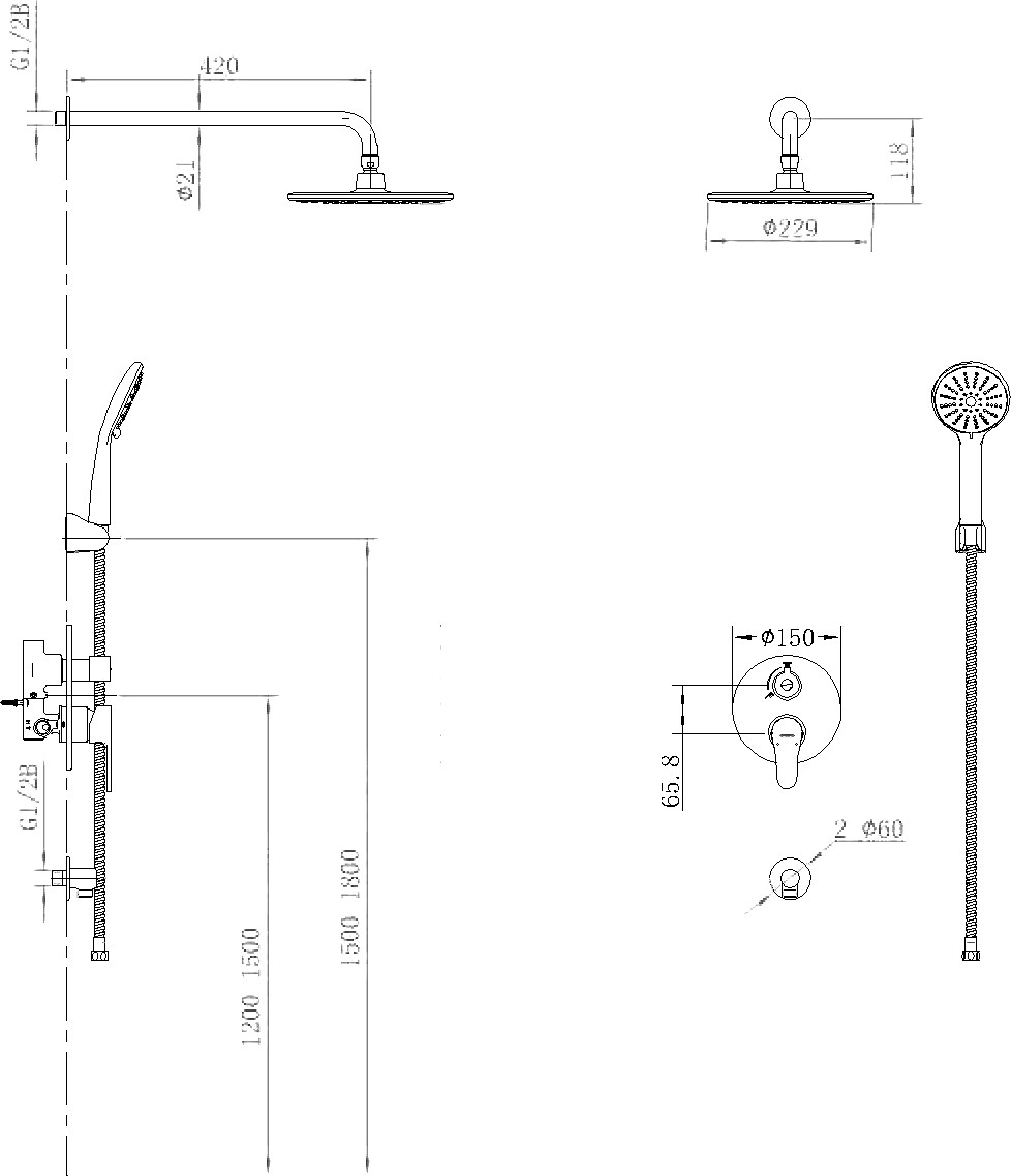 Душевой комплект рычажное управление с внутренней частью хром Stworki "Ларвик" P37268-122-1B-1 - изображение 8
