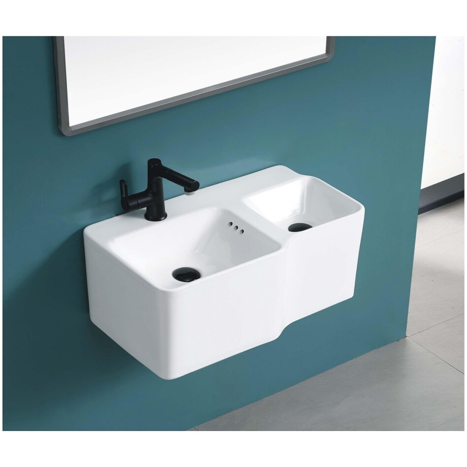 Раковина подвесная двойная фарфоровая 37х65 см белая Cerutti SPA Double Bella CT9703 - изображение 4