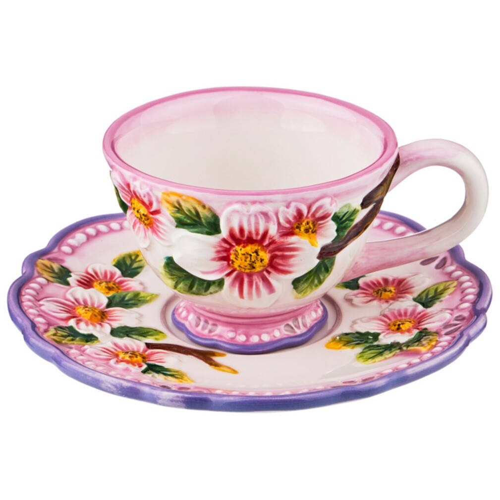 Чайная чашка с блюдцем розовые 150 мл