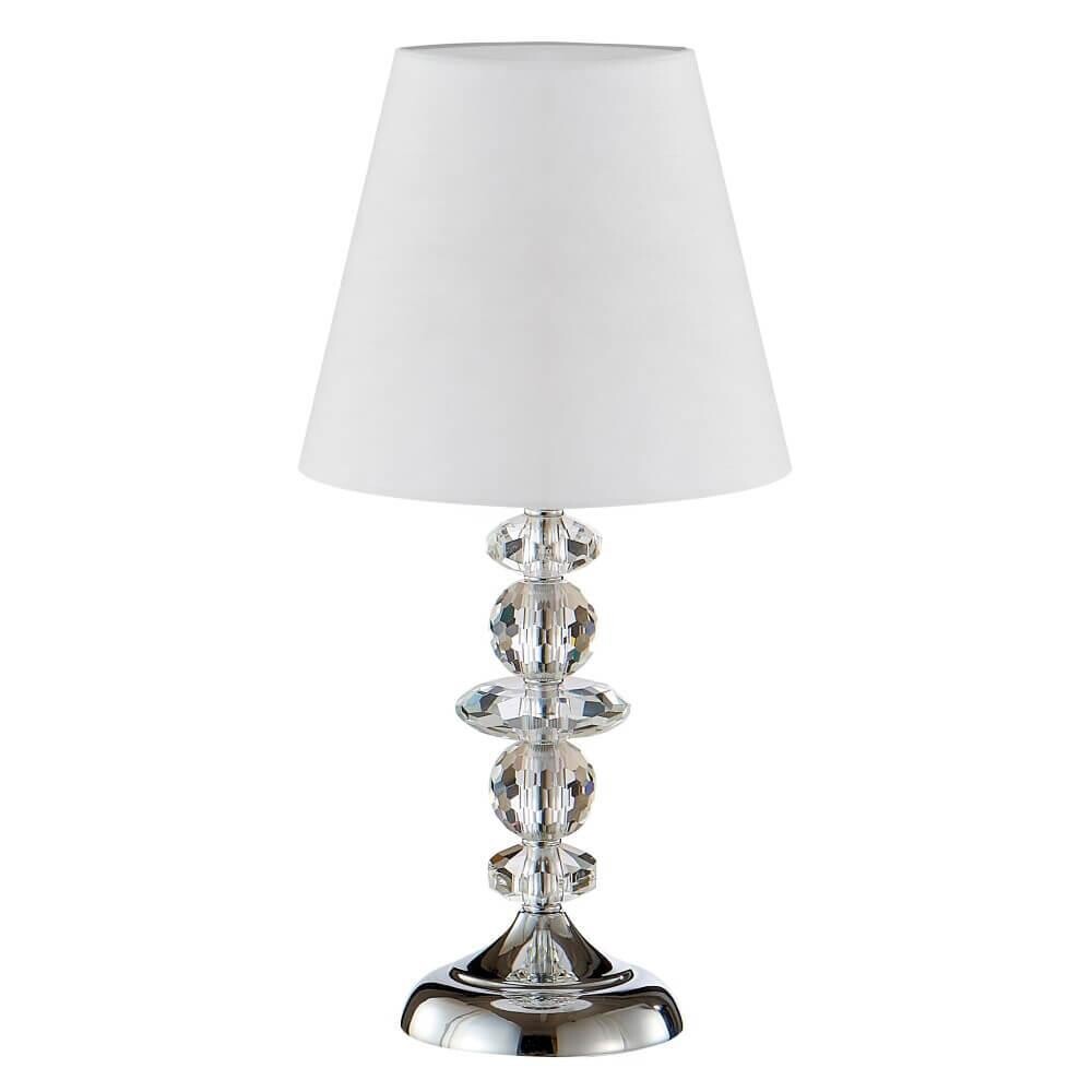 Настольная лампа с белым абажуром и стеклянной ножкой хром Armando LG1