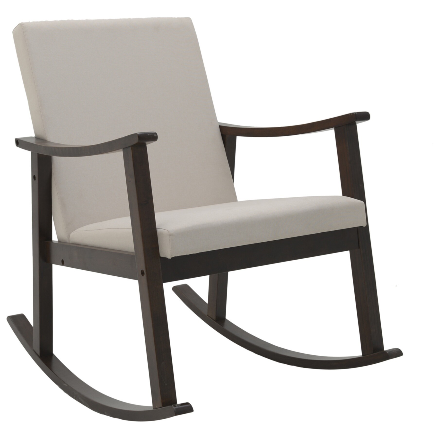 Кресло-качалка с мягкой спинкой на деревянных ножках бежевое