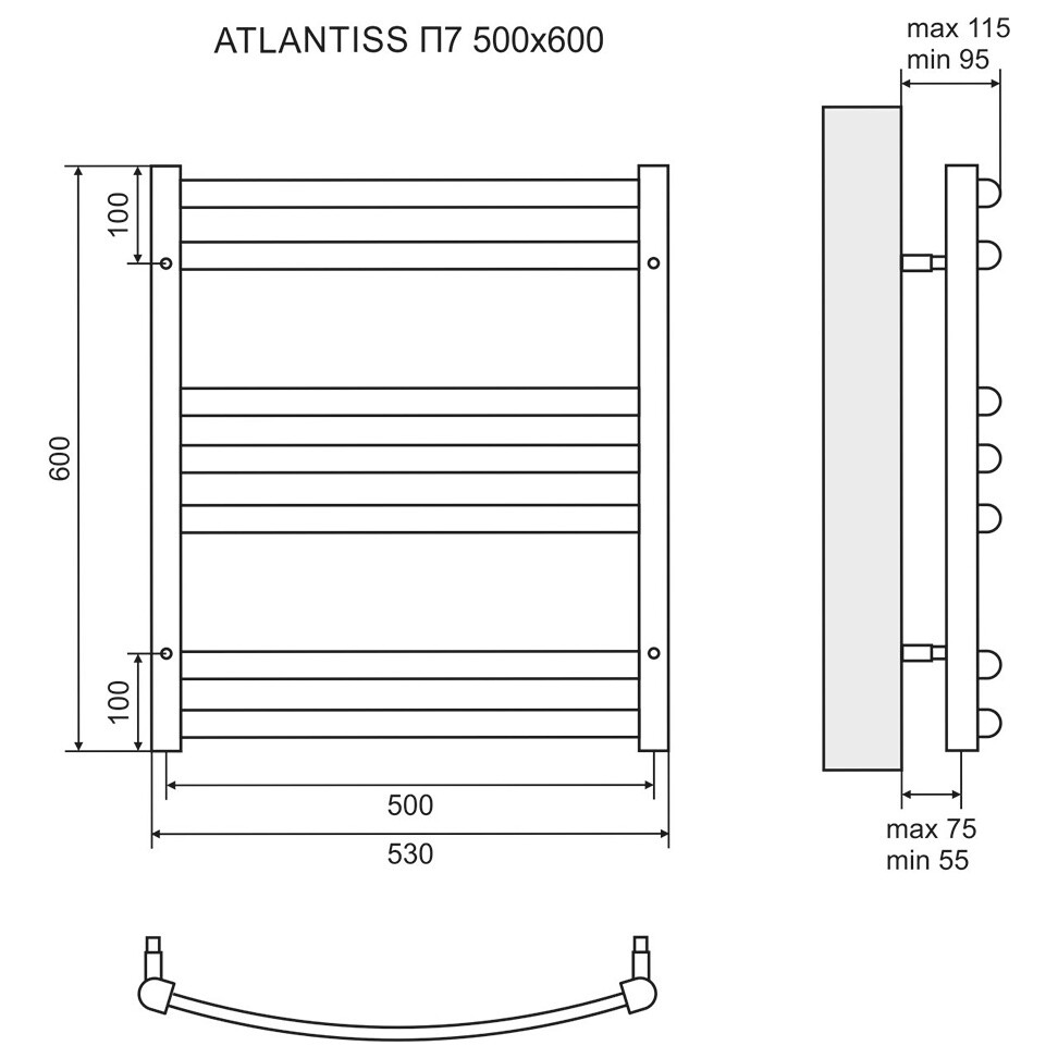 Полотенцесушитель электрический 50х60 см черный Lemark Atlantiss LM32607REBL П7 - изображение 5
