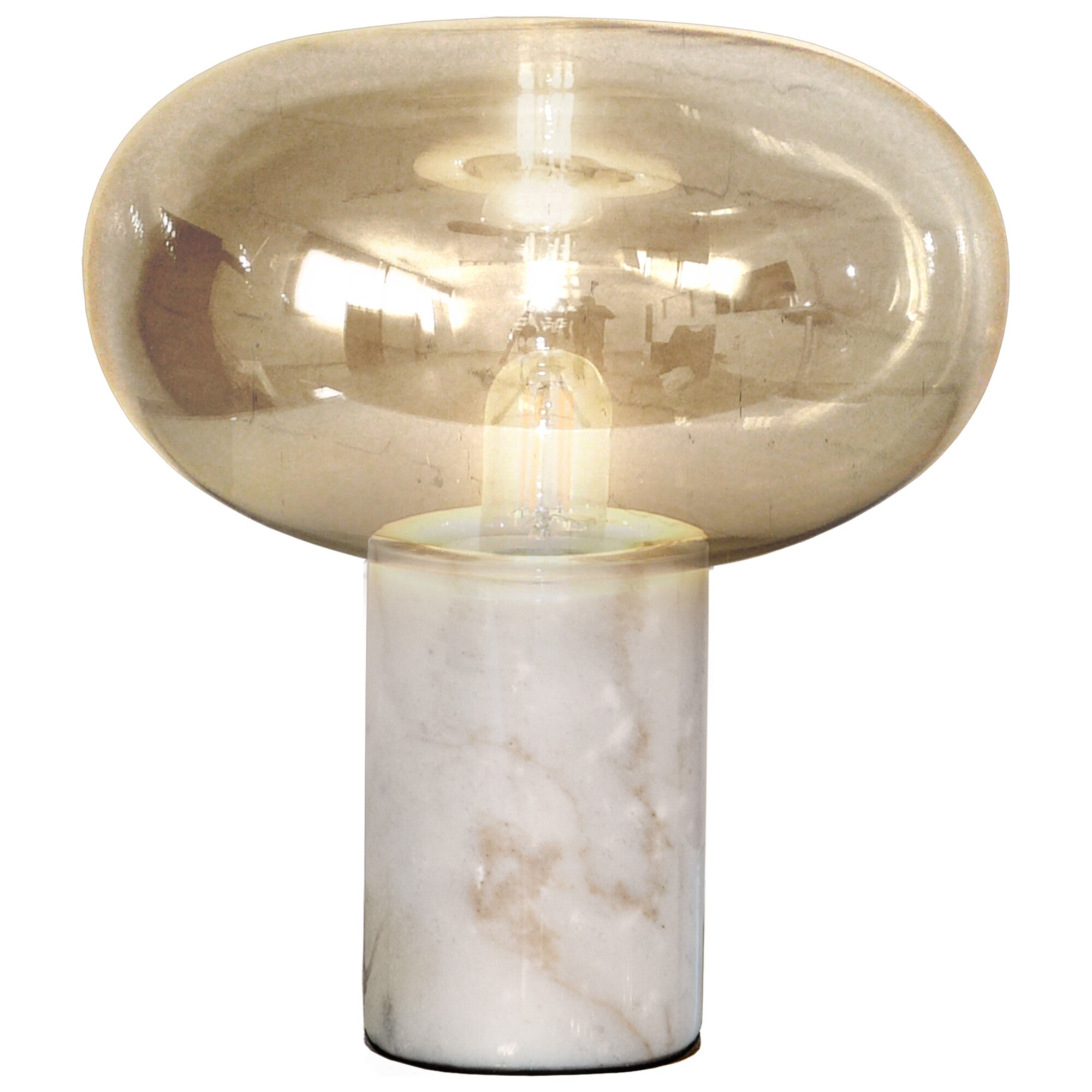 Настольная лампа мраморная со стеклянным плафоном 31 см янтарная, белая Fungi 153792
