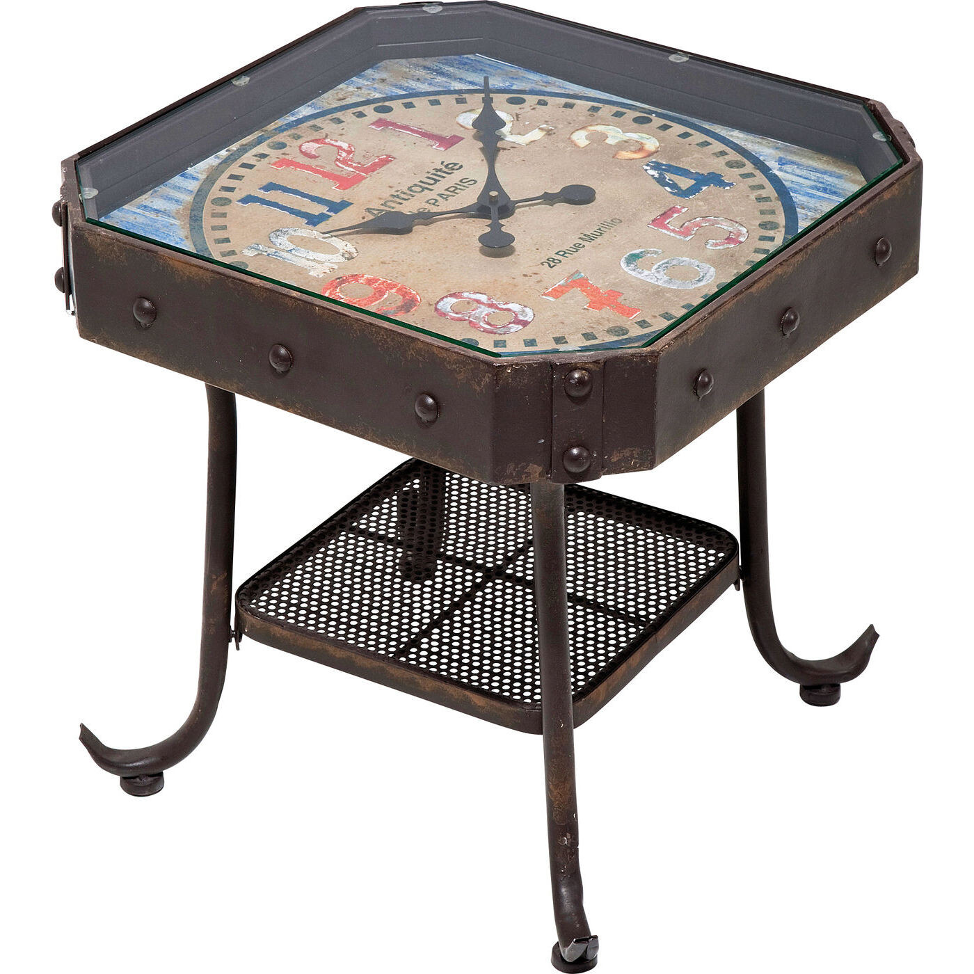 Приставной столик черный квадратный с полкой и часами на топе 45 см Antique Clock 76695