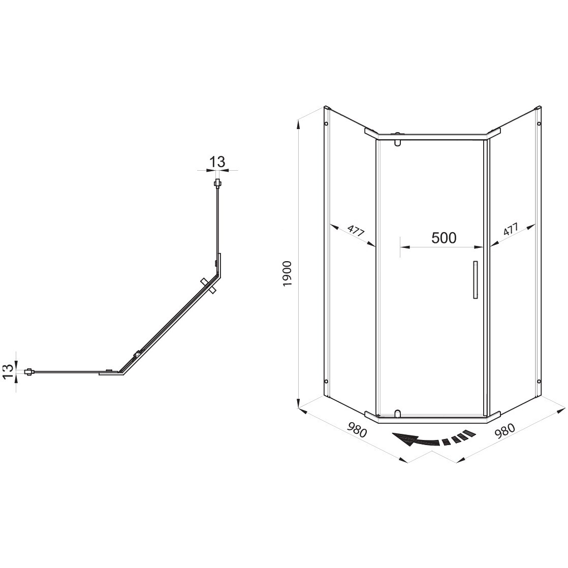 Душевой уголок 100х100 см прозрачный, хром Diwo "Казань" Щ0000067282 - изображение 8
