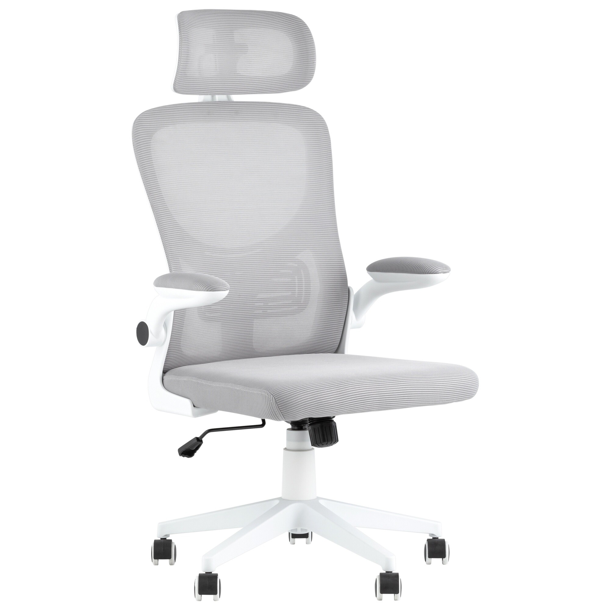 Кресло офисное с подголовником и мягкими подлокотниками сетка белое Airone