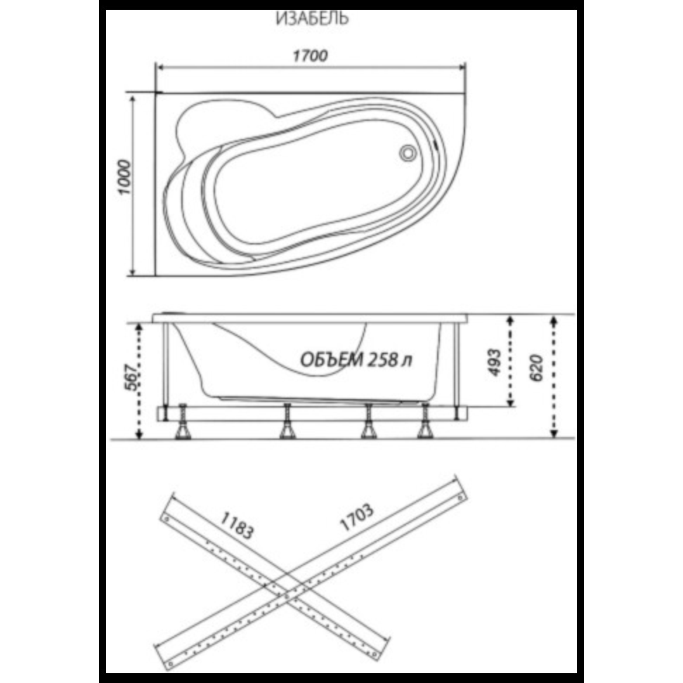 Ванна акриловая 170х100 см обрезанная правая белая Triton "Изабель" Щ0000048747 - изображение 3
