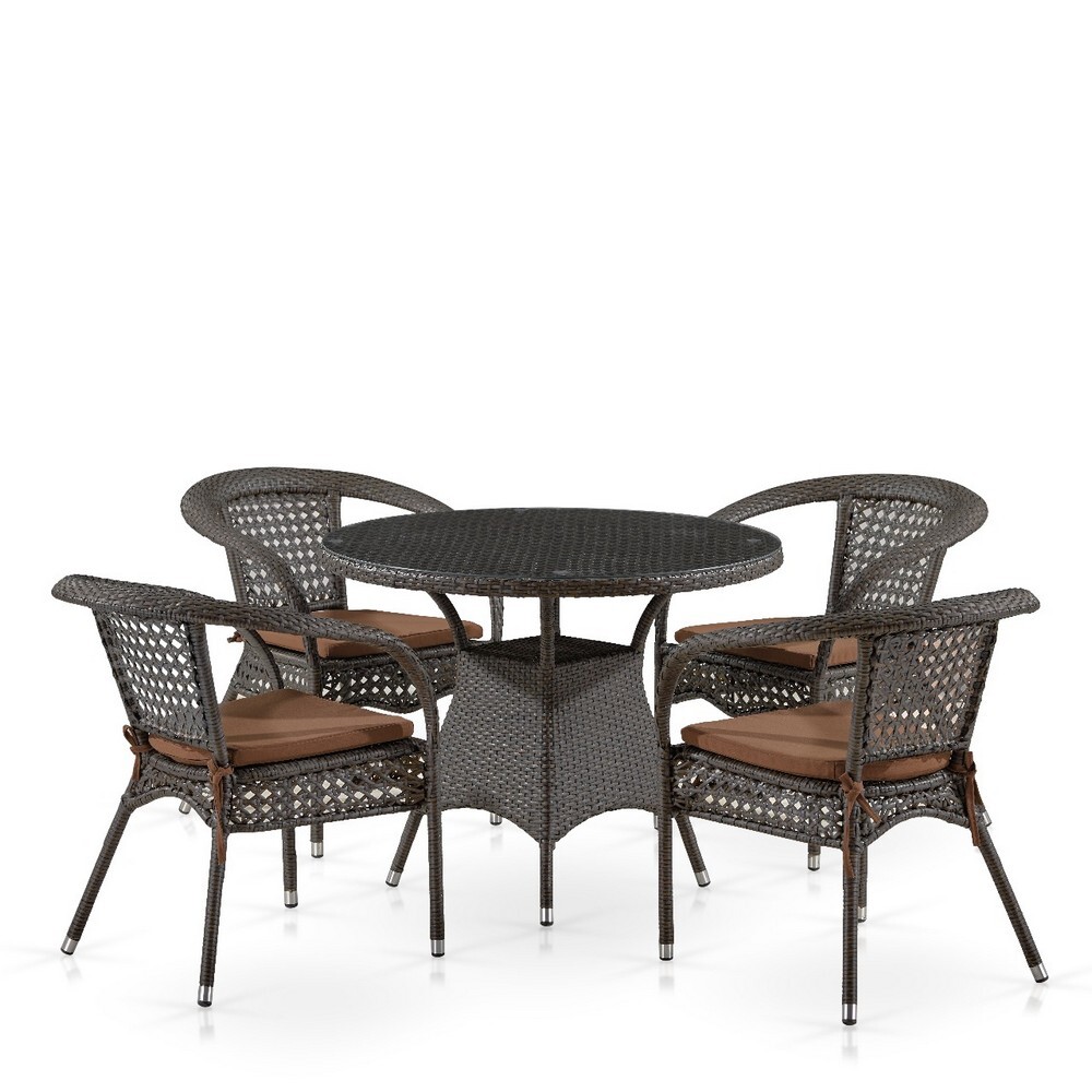 Мебель из ротанга, круглый стол и стулья, коричневые на 4 персоны &quot;Лион-1A&quot;