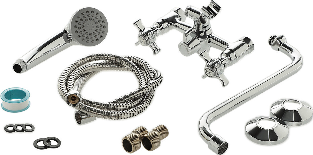 Смеситель универсальный двухвентильный с душевым гарнитуром хром Diwo "Самара" SA-03cr - изображение 9