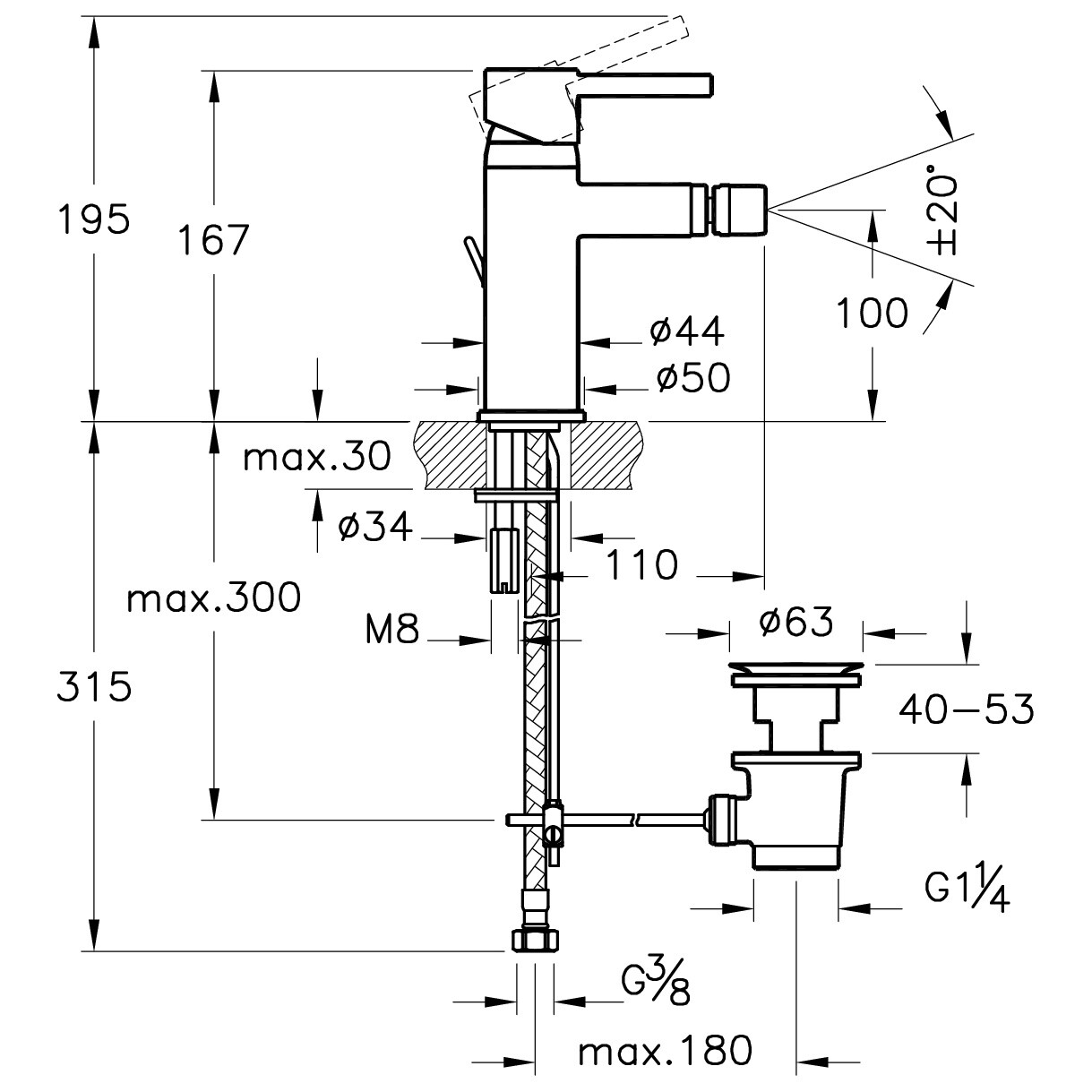 Смеситель для биде однорычажный хром Vitra Minimax S A41988EXP - изображение 5
