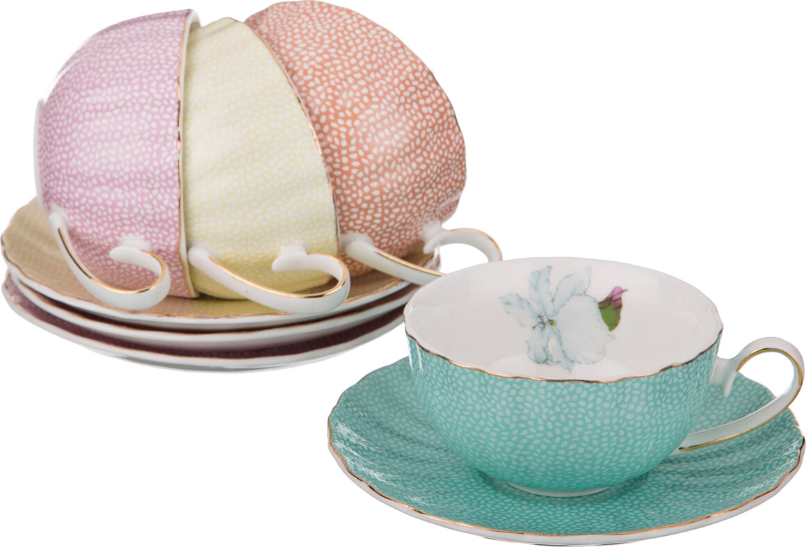 Чашки чайные фарфоровые с блюдцами в подарочной упаковке на 4 персоны разноцветные Lefard