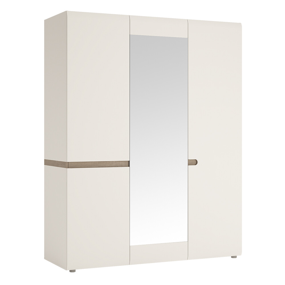 Шкаф трёхдверный с зеркалом белый, сонома трюфель Linate