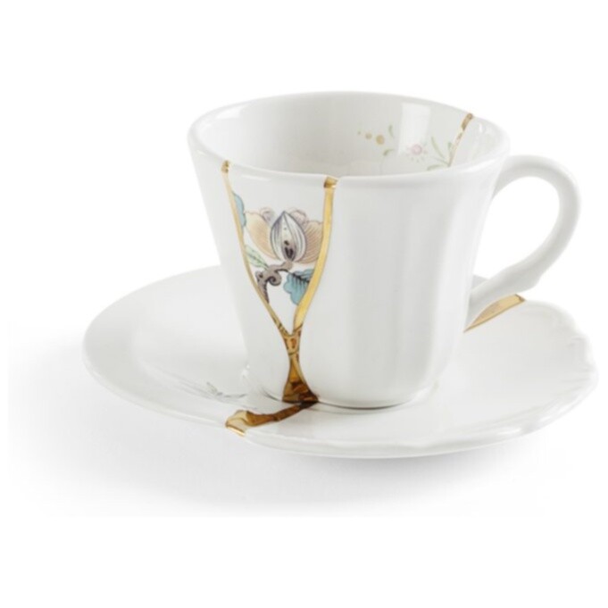 Кофейный набор из 2 предметов фарфоровый белый с рисунком Kintsugi 09643