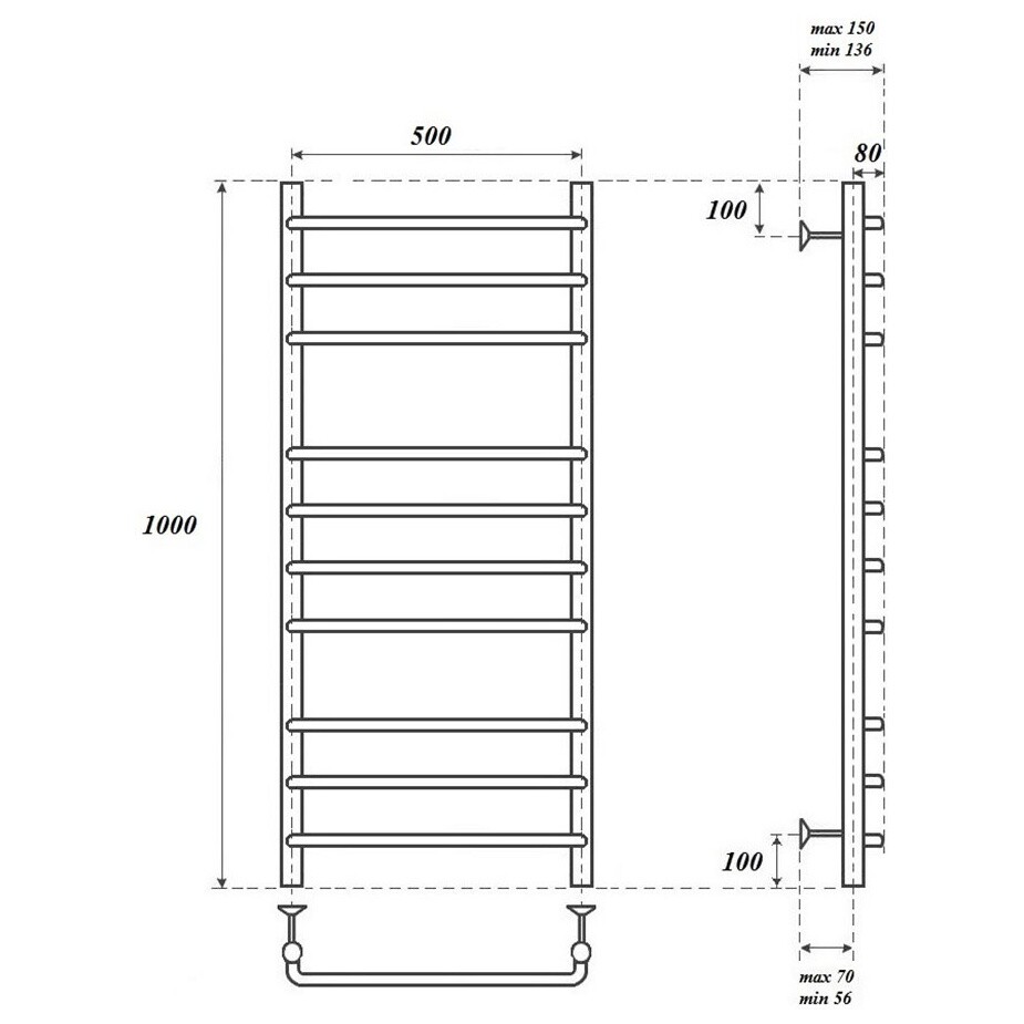 Полотенцесушитель электрический 50х100 см хром Point "Нептун" PN09150E П10 - изображение 4